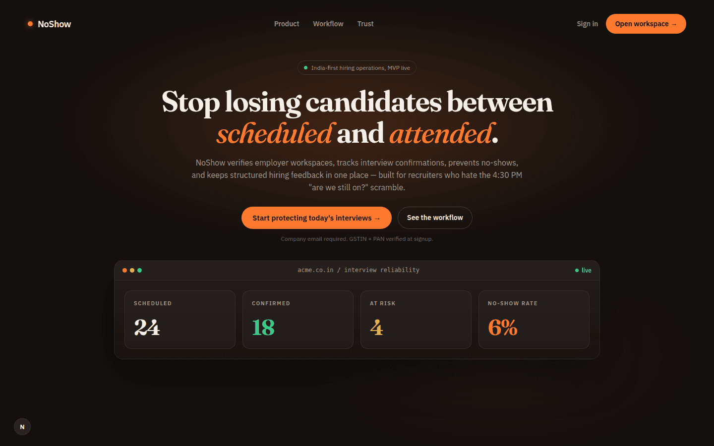 NoShow interface